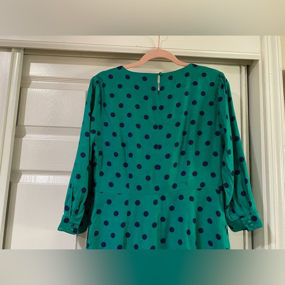 Boden Silk Blend Polka Dot Dress Green and‎ Navy Size 8 - Picture 9 of 10